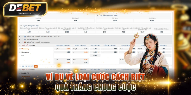 Ví dụ về loại cược cách biệt quả thắng chung cuộc